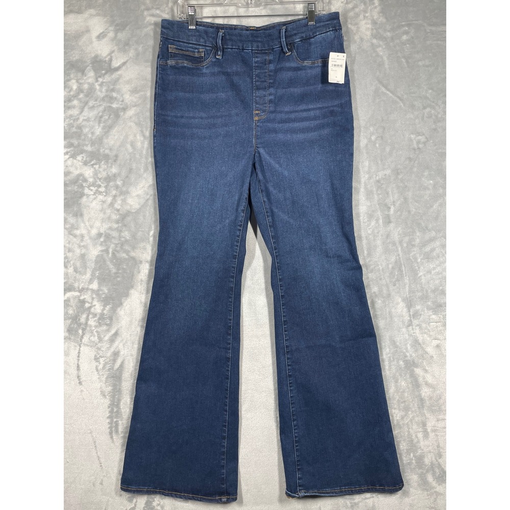Good American Pull On Flare Jeans Indigo491 High Rise Stretch XL GLF478T NEW